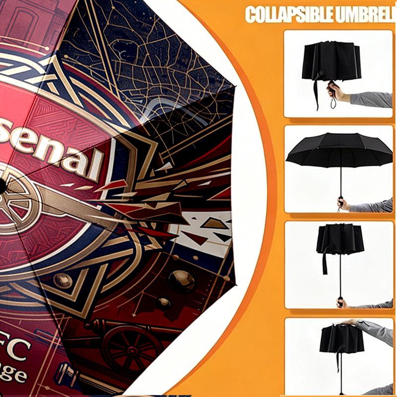Custom Name Personalized Arsenal Football Club Print Umbrella, Auto Open Close, 8‑Rib Sturdy Frame, Commute Camping Hiking Use, Birthday Gift