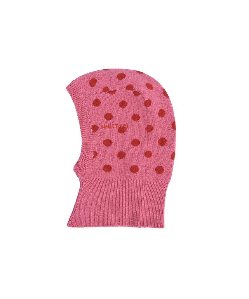 BMUETTE Logo Embroidered Dot Knit Balaclava Pink