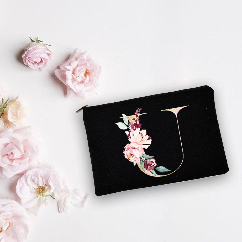 Bridesmaid Personalized White Makeup Bags Alphabet Flowers Bride Wedding Cosmetic Bag Toiletries Organizer Pouch Proposal Gifts