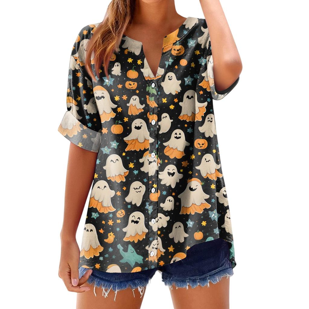 Women's Fashionable, Casual, Comfortable, Loose-Fitting Halloween Print Top
