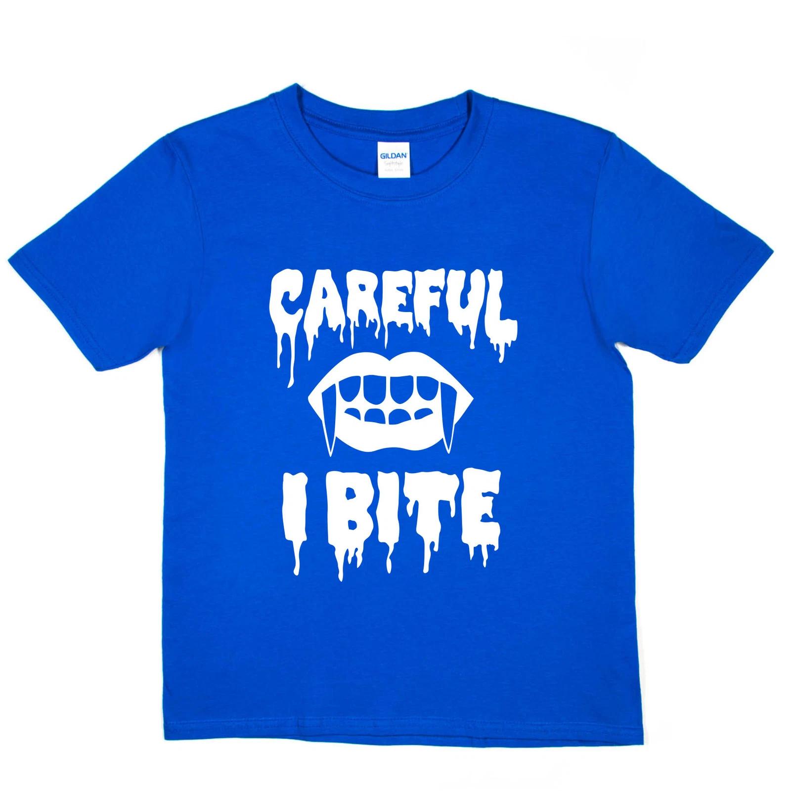Halloween Tee Careful I Bite Costume Dracula Spooky Funny Kids T shirt S