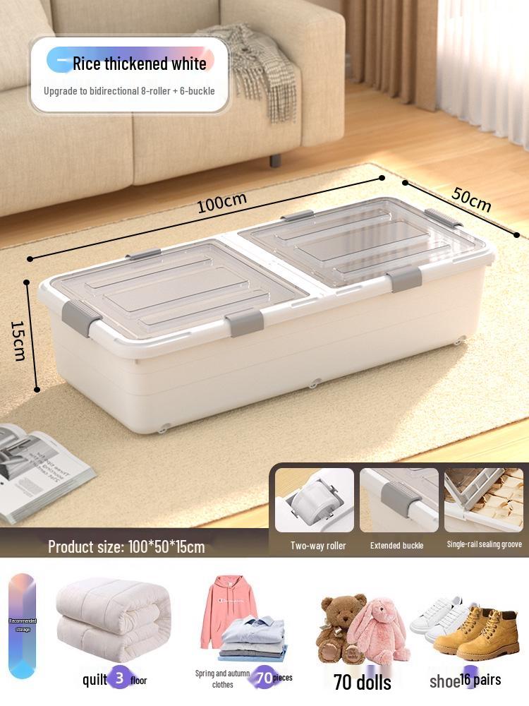Under-bed Transparent Storage Box with Wheels for Clothes and Quilts