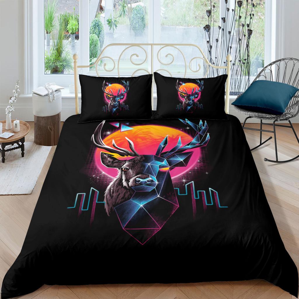 Deer Duvet Cover King/Queen SizeWildlife Bucks Fire Pattern Print Bedding Set For Teens Adults MenBrown Elk Animal Quilt Cover