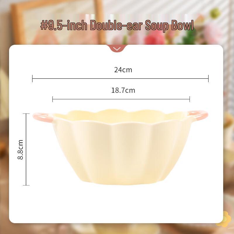 Romantic Pink 9.5-inch Double-Handle Ceramic Soup Bowl