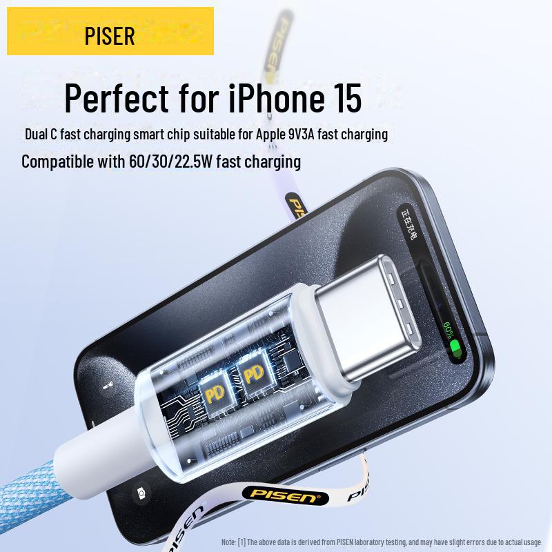 Câble de Charge Rapide Type-C Double Tête PISEN pour iPhone 15 Pro Max