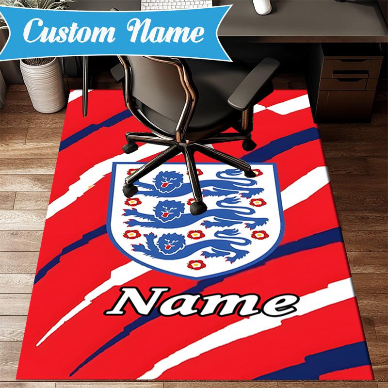 Custom Name England Football Crest Rug Game Carpet, Floor Mat for Bedroom Living Room Entryway Rug, Home Decor Idea Gift for Christmas Birthday