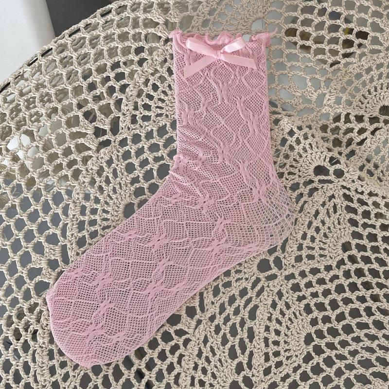 1 Paar Spitzensocken für Damen, aushöhlen, Netzstoff, dünn, atmungsaktiv, Sommer, lose, lange Socken, Blumenstickerei, süße Mädchen, japanische Kawaii-Socken