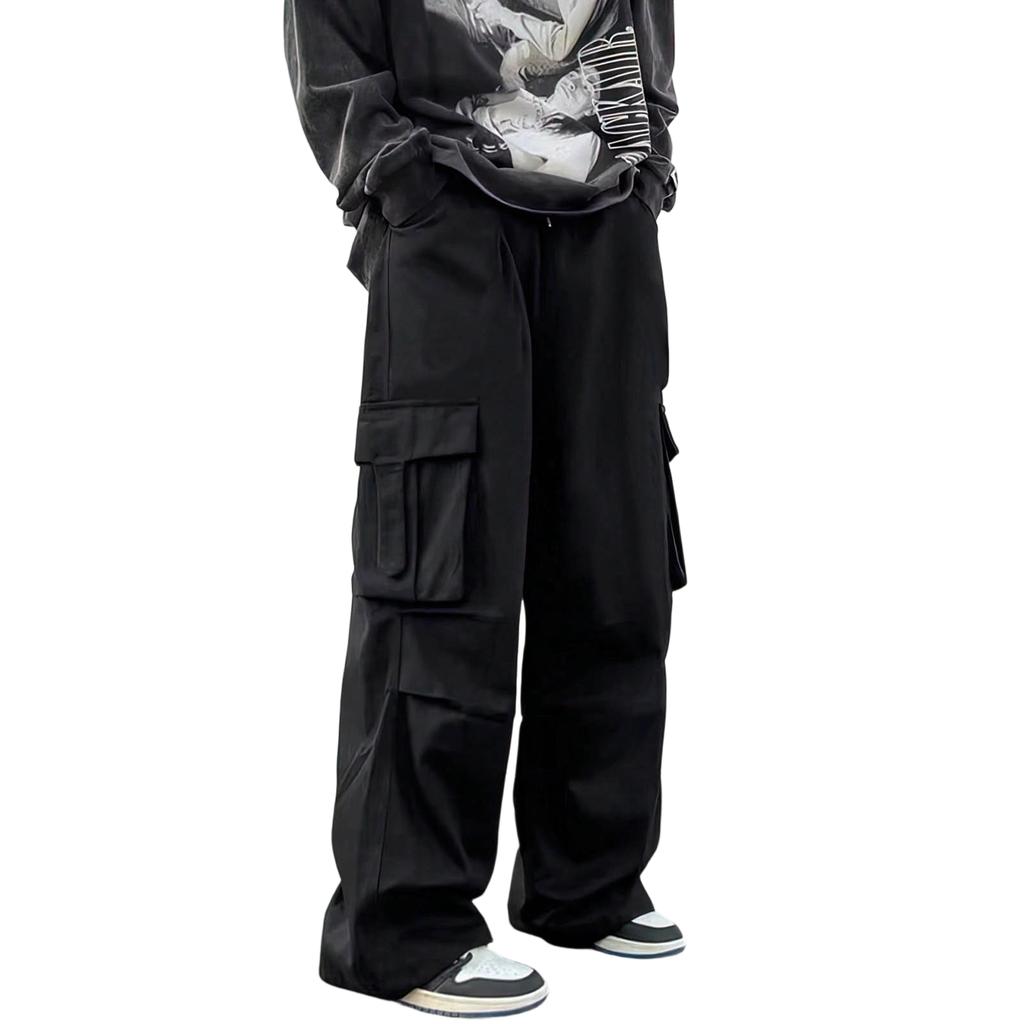 Men's Casual Straight Leg Athletic Pants with Multiple Pockets for Spring and