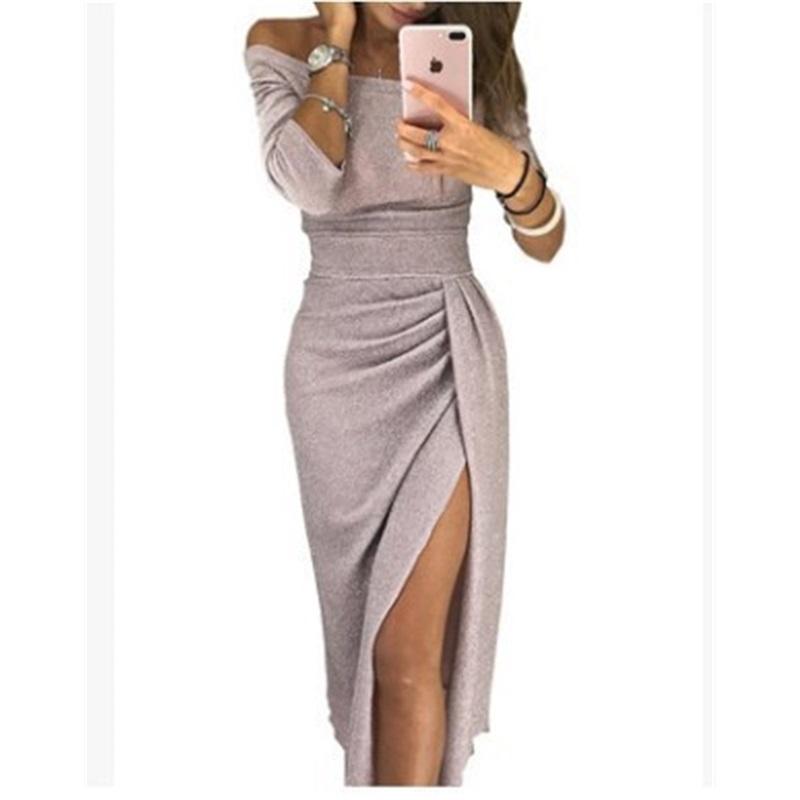 

Женское платье с разрезом на бедре, однотонное, на одно плечо, облегающее талию, блестящее элегантное платье-юбка, вечернее платье M светло-фиолетовый