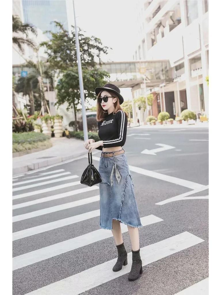 Europäischer & Amerikanischer Übergröße Unregelmäßiger High Waist Denim Midirock - Sommer Casual Bodycon Stil