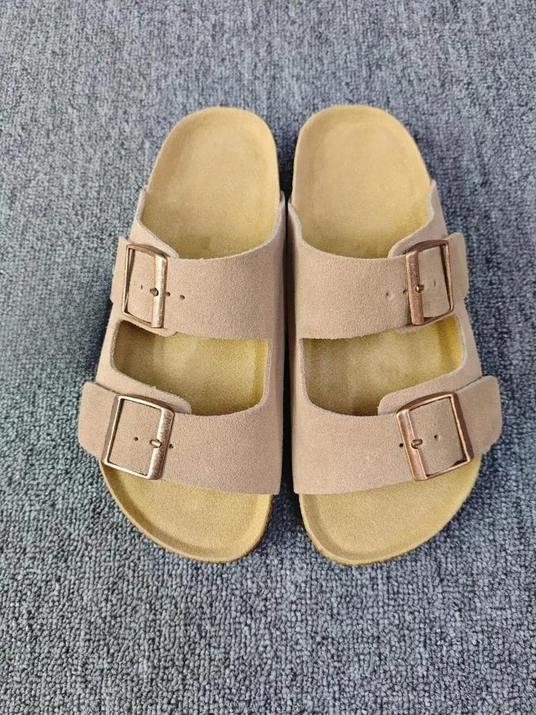 Vintage Style Unisex Double Buckle Flat Beach Slide Sandals with Cork Insole – Casual Comfort for Summer