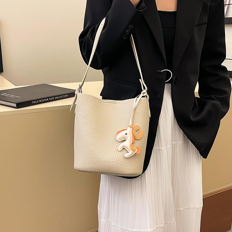 Retro Lychee Muster Pendler Bucket Bag Damen Trend Vielseitig Lässig Einfache Schulter Messenger Bag