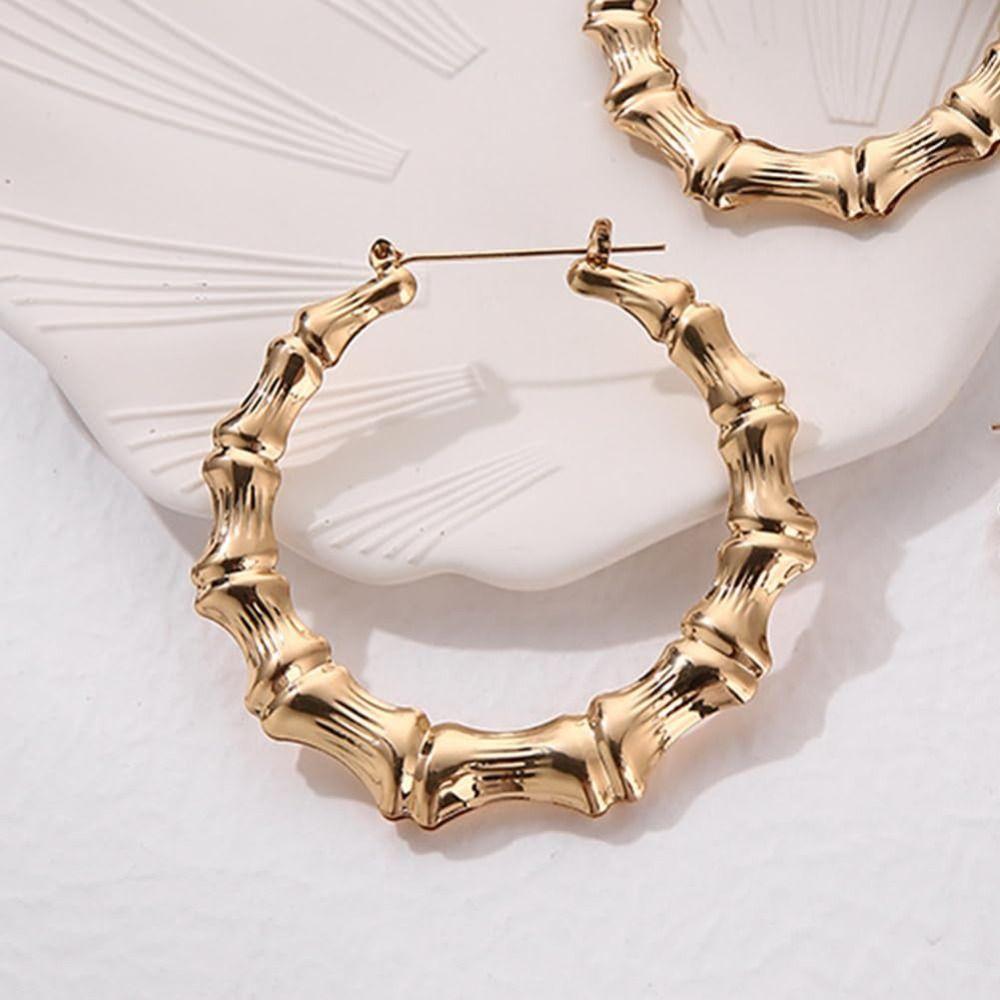 European-American Large Round Hoops Bamboo Texture Bamboo Pattern Earrings  Bold Jewelry