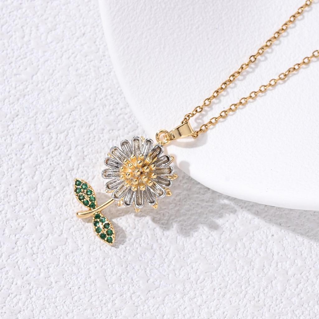 Sunflower Zircon Titanium Steel Necklace: Women's Elegant Light Luxury Design