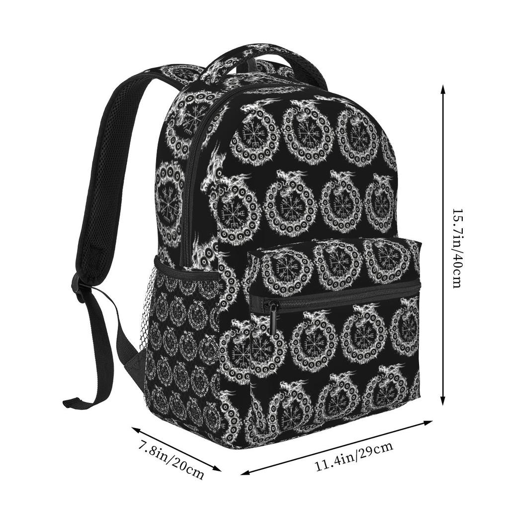 World Serpent Jormungandr Viking Runic Compass Student Backpack School Bag Hiking Daypack for Men Women Bookbag Shoulder Bags