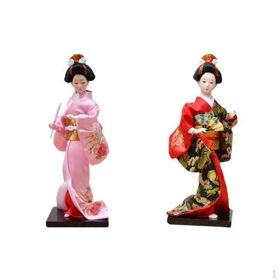 2 Piezas 27cm Muñeca Geisha Kimono Japonés ,Estatua de Niña Humanoide Artesanal Asiática Estilo Nacional