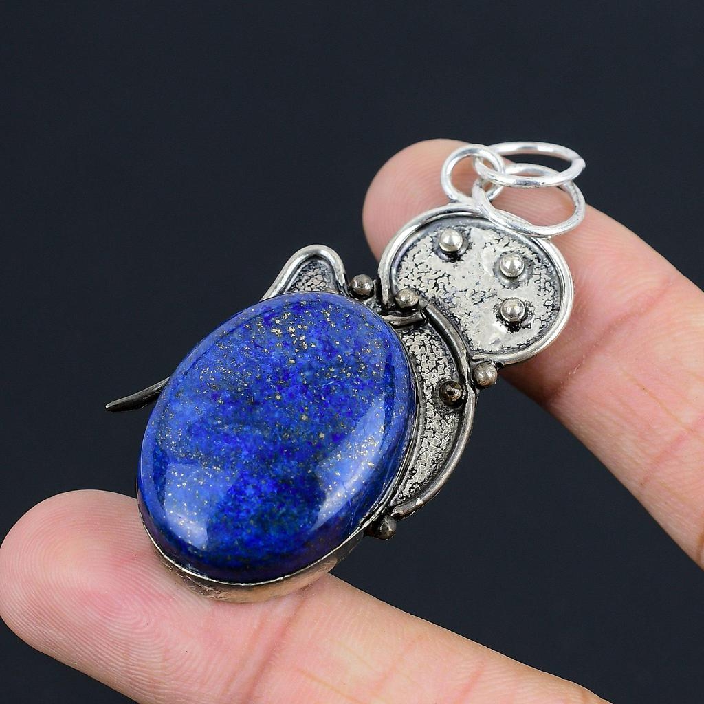 Natural Lapis Lazuli Gemstone Pendant 925 Sterling Silver Indian Jewelry