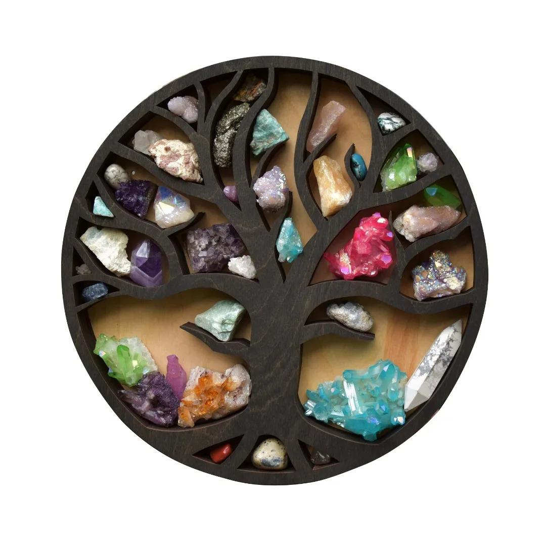 

Хрустальный камень Стеллаж для выставки товаров Древо жизни Форма Хрустальная полка Стеллаж для выставки товаров Домашний офис Настенные полки Хрустальный держатель для камней коричневый