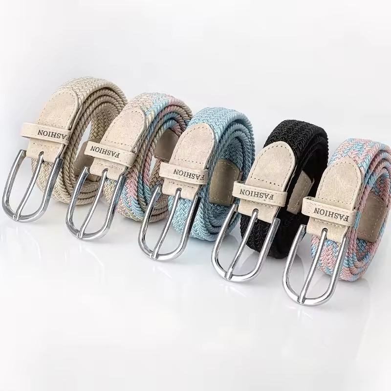 Lochfreier, durchstichfreier gewebter Gürtel für Damen und Herren, elastischer Canvas-Gürtel, koreanischer Stil, vielseitiger Schülerhosen-Gürtel, modisch