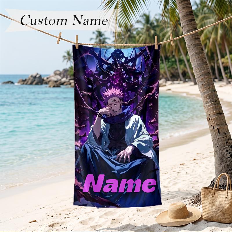 SUKUNA Custom Name Printed Beach Towel Personalized Soft Towel For Swimming Beach Travel