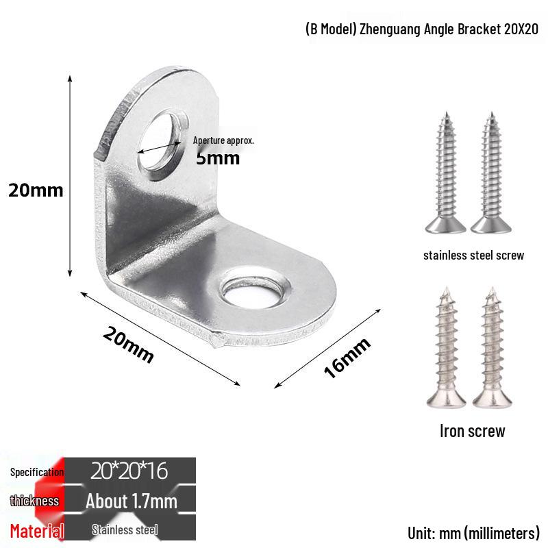 Thickened Stainless Steel 90° L-Shaped Bracket for Furniture and Shelves