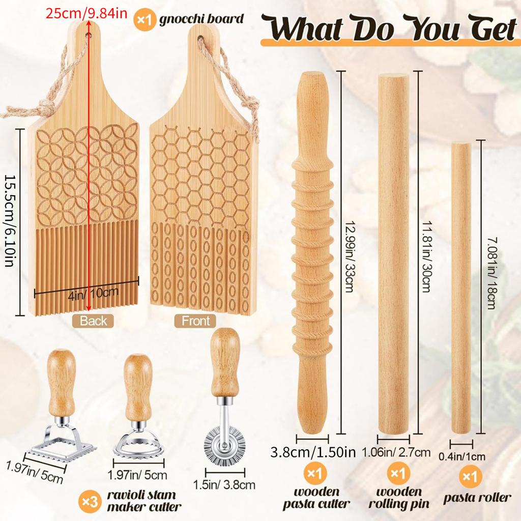 Practical Gnocchi Maker Set Featuring Wood Board and Rolling Pin Wood Gnocchi Board Suitable for Pastas Enthusiasts