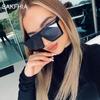 Fyrkantiga Solglasögon Dam Lyxig Vintage Märke Designer Solglasögon Kvinna Stor Ram Spegel Svart Silver Platt Topp Oculos De Sol