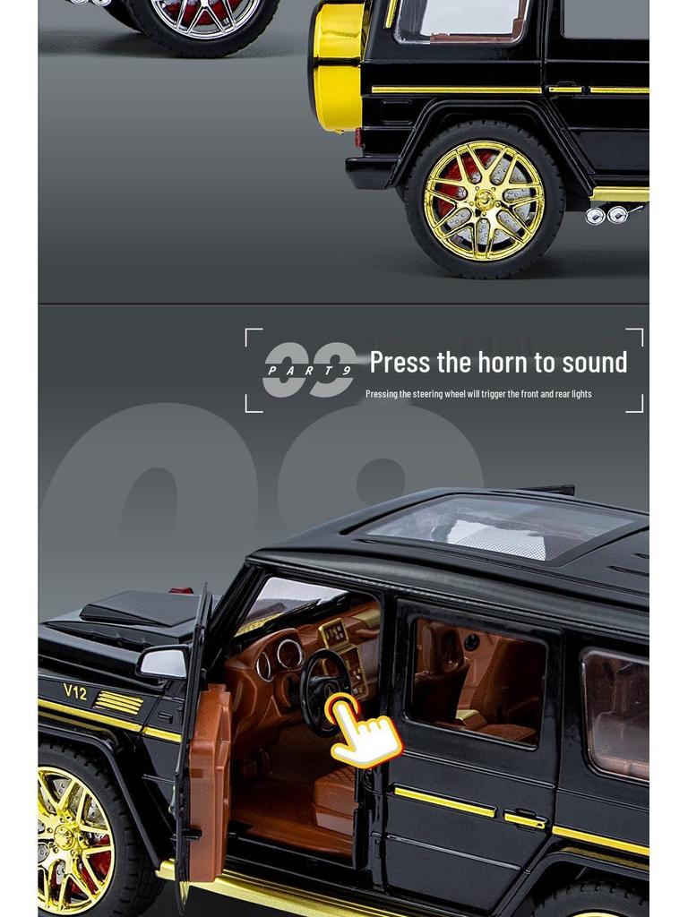 1:24 G63 Alloy Off-Road Toy Car, Six-Doors Open, Light & Sound, Pull-Back Action for Kids