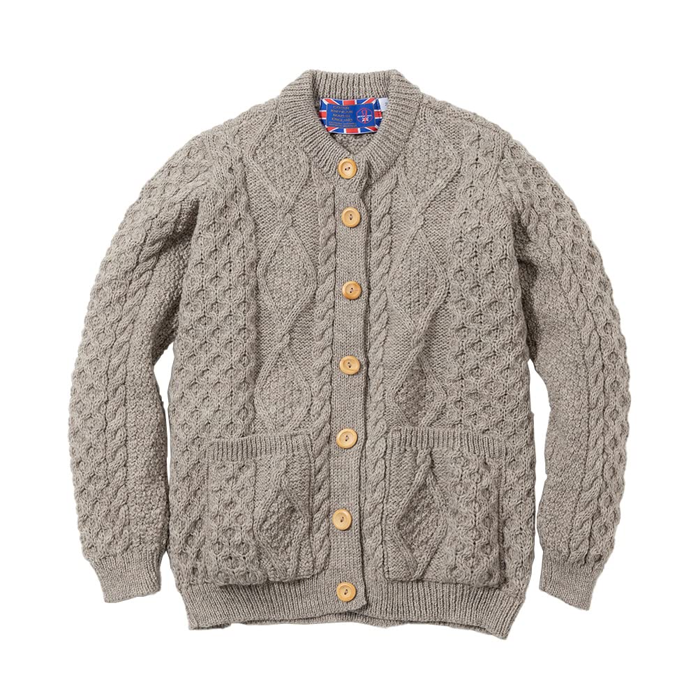 Cooper Cable Crew Neck Made in Winter J.M. Women's Cardigan, England, Wool, Thick, (Size L, Beige)
