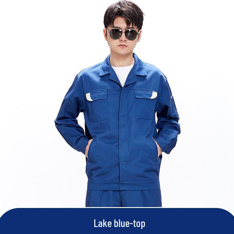 Men's Pure Cotton Embroidered Workwear Set - Long Sleeve, Wear-Resistant, Ideal for Welding & Auto Repair.