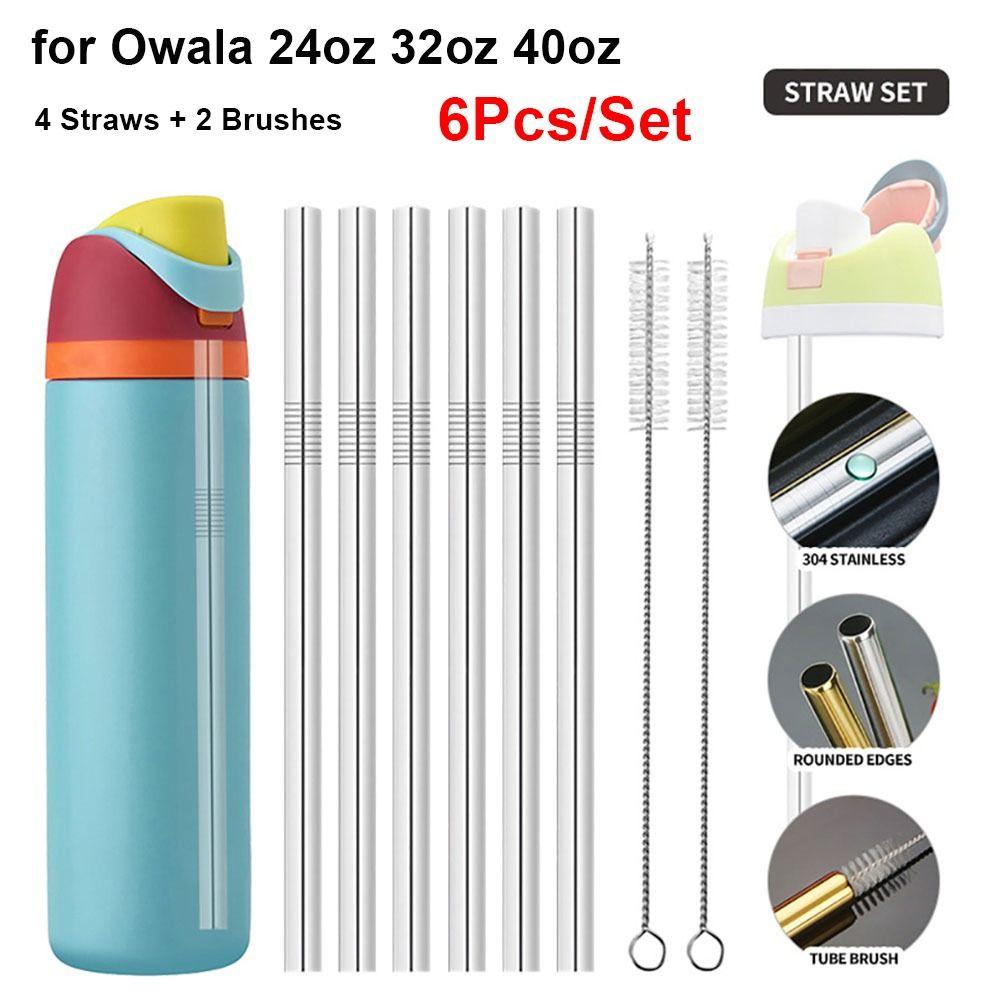 6Pcs/Set With Brush Stainless Steel Straw Cup Replacement Straw  for Owala 16oz 19oz 24oz 32oz 40oz