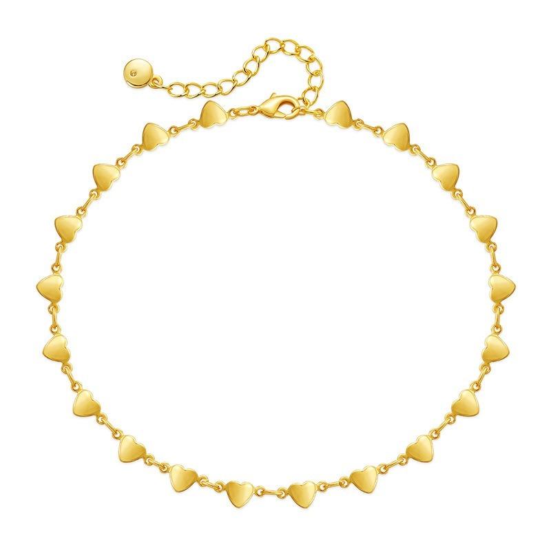 Women Minimalist 18k Gold Plated Heart Link Ankle Bracelet
