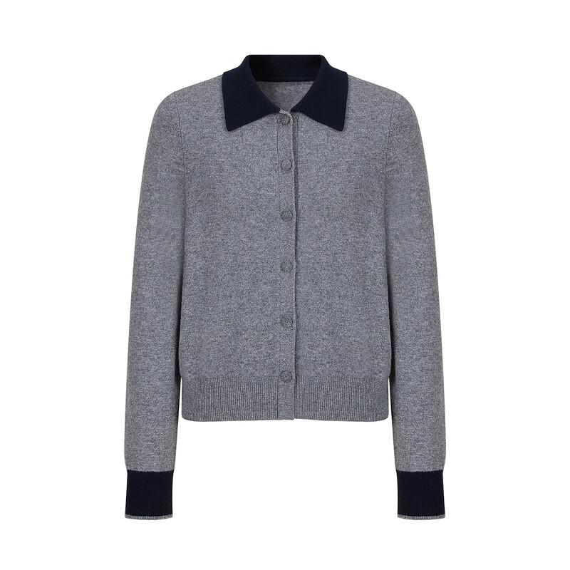 Annacoco Women's 100% Wool Color-block Lapel Knit Cardigan