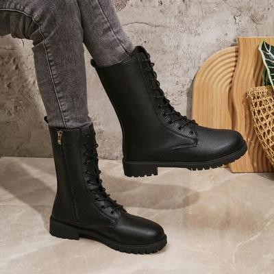 Fashion 2024 Hot Sale Shoes for Women Lace Up Zipper Women's Boots Autumn Round Toe Solid Low Heels Neutral Comfortable Fashion Boots