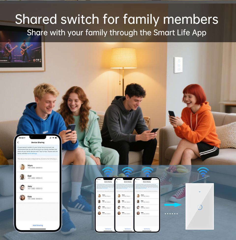 WiFi Touch Switch 120 Type: US/AU/BR Spec, 4-Way Alexa Voice-Controlled Smart Switch