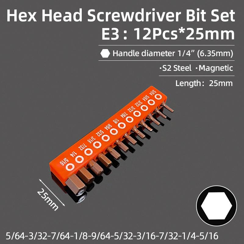 Hex Bit Set Head Allen Wrench Screwdriver Bit Set SAE Metric Hex Shank Magnetic Screw Driver S2 Steel Electric Drill Hand Tools