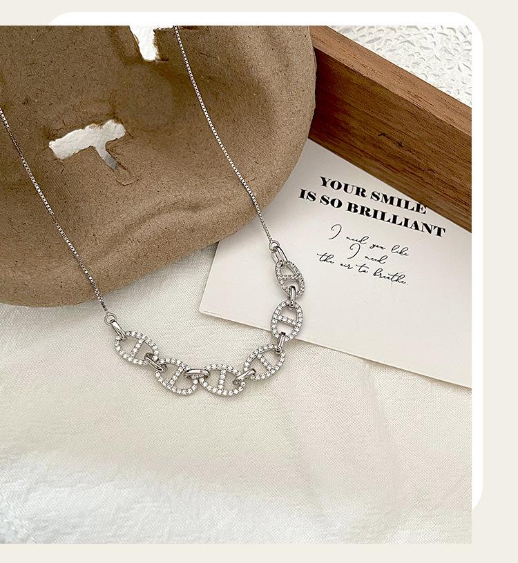 Korean Style S925 Sterling Silver Pig Nose Diamond Necklace for Women - Light Luxury, Versatile High-End Clavicle Chain Jewelry