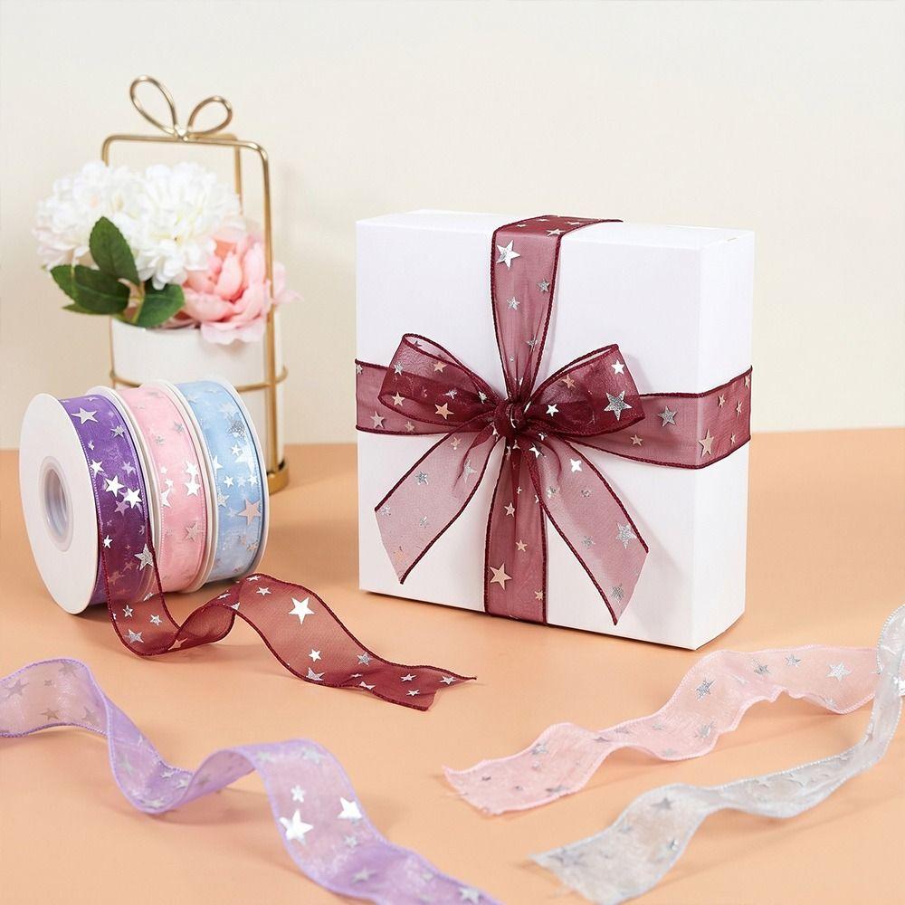 2.5cm Star Silk Ribbon Polyester Floral Bouquet Ribbon Creative Gifts Packaging Material