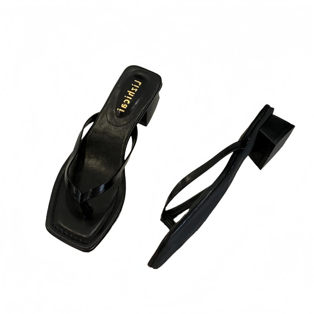 Fashion Square Heel Slippers Women Summer Shoes Low Slides Pantofle Rubber Flip Flops Fashion Heeled Mules Block 2025 Hawaiian Luxury