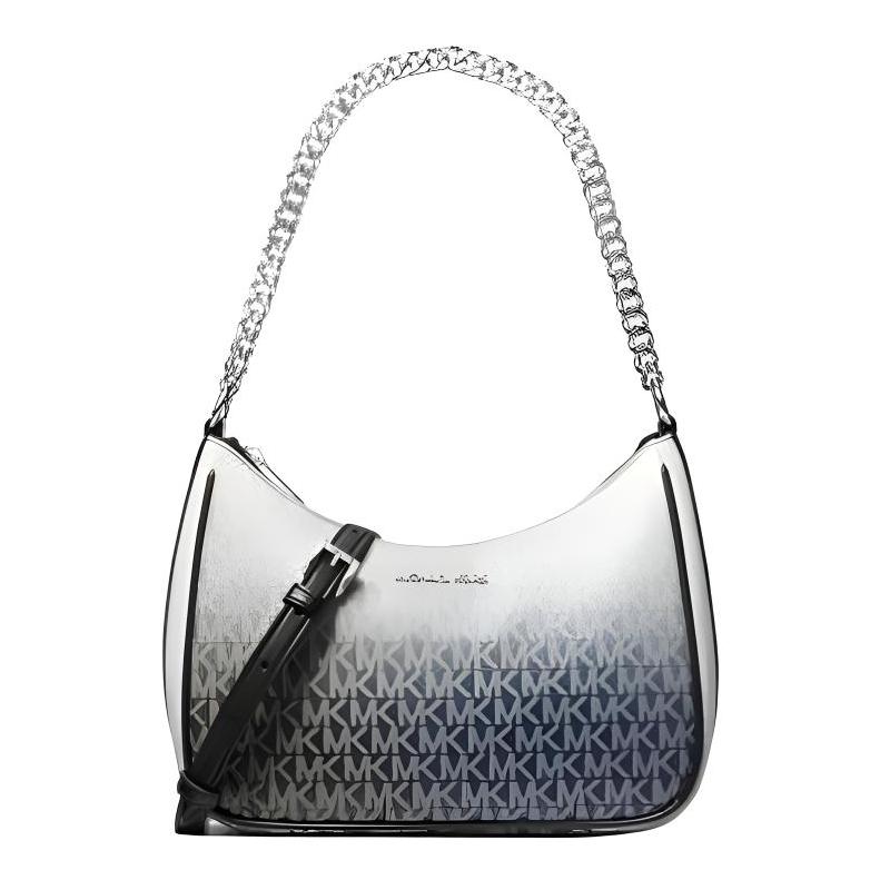 MICHAEL KORS Jet Set Silver Hardware Zipper Closure Coated Canvas Shoulder Bag Large Women s Black чёрный