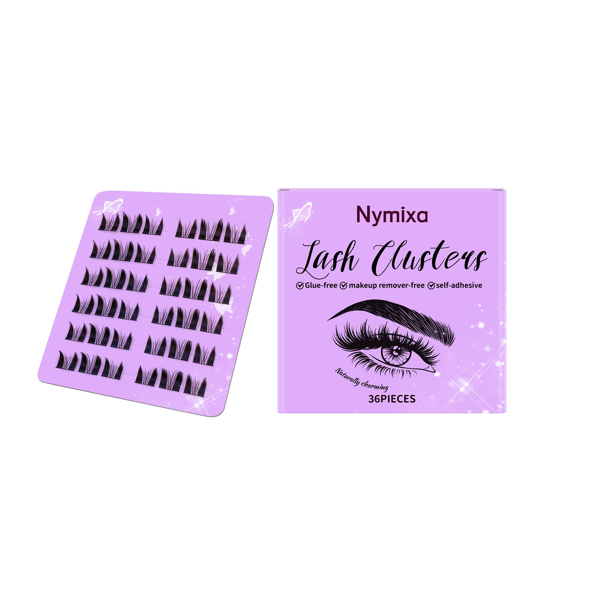 Nymixa Glue-Free False Eyelashes - Curly, Lightweight, Natural, Single Cluster, Easy to Wear, Secure Fit, Glue-Free False Eyelashes
