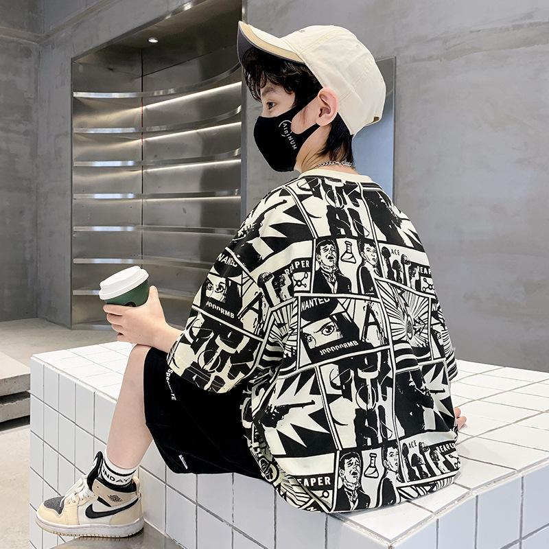 

Детская одежда, футболки с короткими рукавами для мальчиков, летняя одежда, детские топы для мальчиков, летние модели средних и больших детей 150cm бежевый