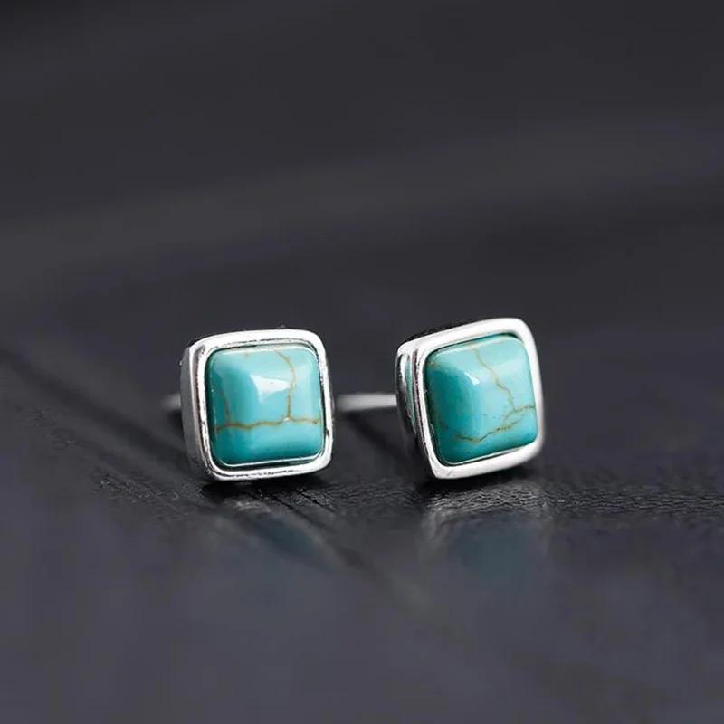 Designer Neue Original Retro Chinesische Intarsien Türkis Quadrat Ohrstecker für Frauen Exquisite Kleine Einfache Damen Schmuck
