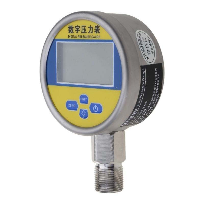 Digital Hydraulic Industrial Pressure Gauge Lower Mount Battery Powered Large LCD Dispaly Reset Function 5 Units Durable