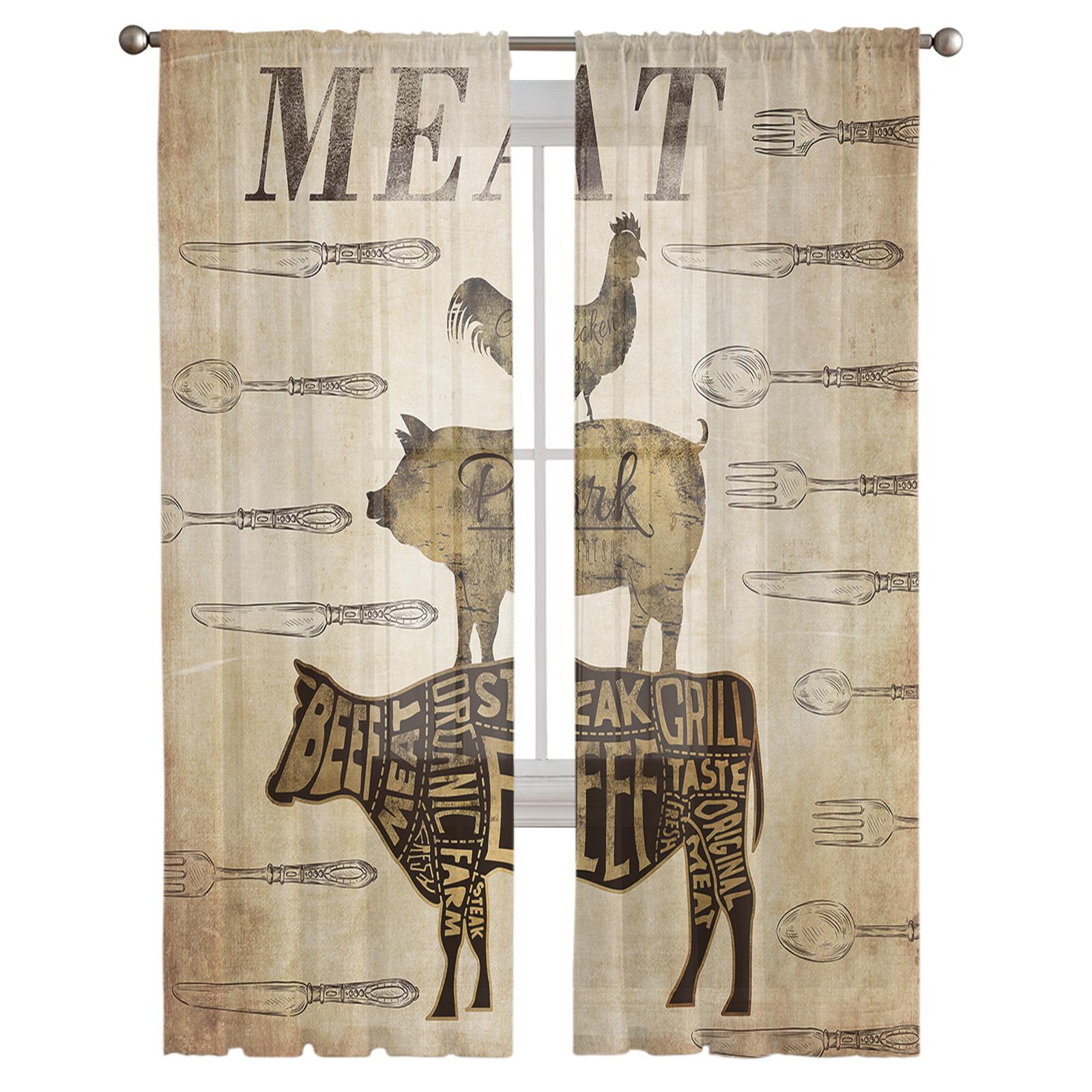 Фермерская Тема Корова Курица Посуда Тюлевая Занавеска Вуаль Прозрачный Тюль для Спальни — фото 2