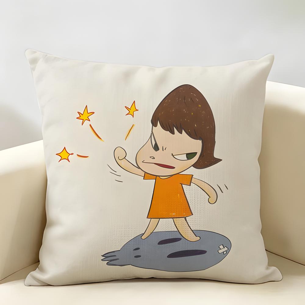 Yoshitomo NNara Movie Cushion Cover Natural Linen Organic Fabric DoubleSided Printing Room Sofa Decor Pillow Case