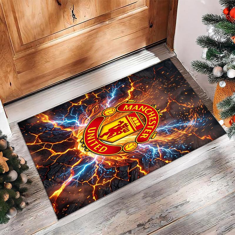 Tappeto in Flanella Stampato Manchester United Antiscivolo Morbido Poliestere Tappeto per Pavimento Tappetino Decorativo per Interni per Camera da Letto Soggiorno Divano