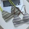 Classic Stripes Contrasting Colors Retro Hottie No Breasted No Steel Ring Bra Vacation Style Underwear Small Breasts Light Gathering Thin