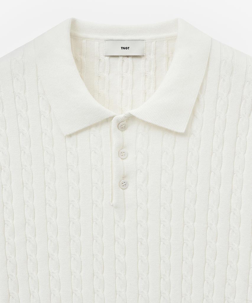 Tienjiti Cable Polo Knit Top (Cream) Tnsw5E206Cr