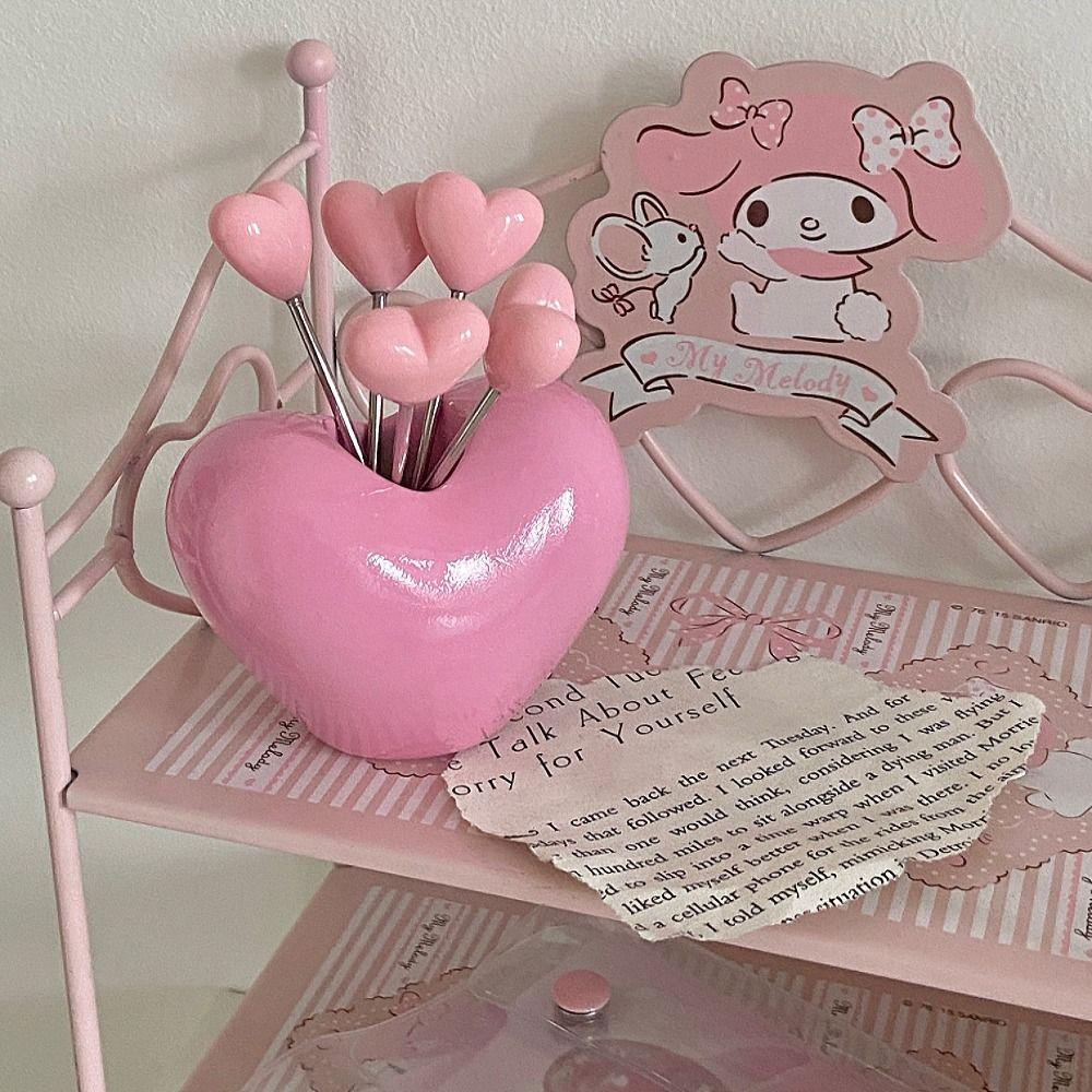 Loving Heart Love Fruit Fork Set Red Pink Plastic Fork Cute Dessert Cake Fork  Household